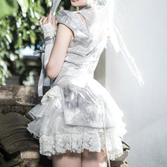 Lace Silver Uniform Dress Set