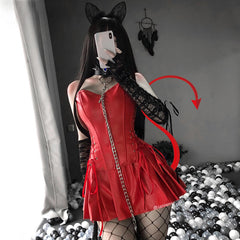 Leather Vest Sexy Skirt Set