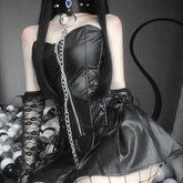 Leather Vest Sexy Skirt Set