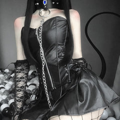 Leather Vest Sexy Skirt Set