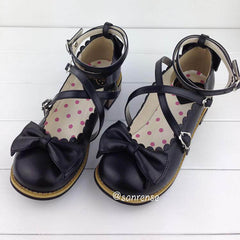 Lolita With Cross Straps Bow Shoes