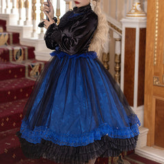 Lolita Blue Floral Lace Black Dress