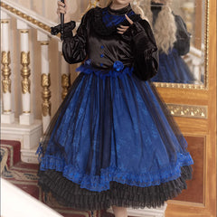 Lolita Blue Floral Lace Black Dress
