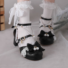 Lolita Bow Beaded Lace Heels Shoes