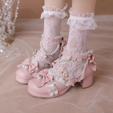 Lolita Bow Beaded Lace Heels Shoes