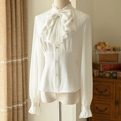 Lolita Bow Blouse Floral Skirt Set