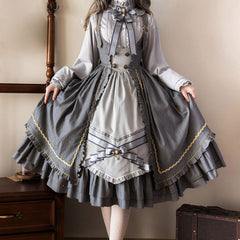 Lolita Bow Dress Gray Cape Kawaii Shirt Set