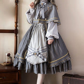 Lolita Bow Dress Gray Cape Kawaii Shirt Set