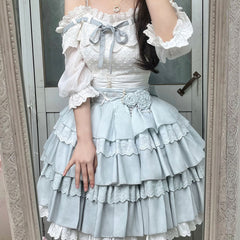 Lolita Bow Shirt Floral Skirt Set