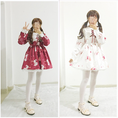 Red/White Bunny Printed Dress