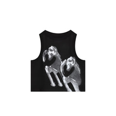 Cat Print Cropped Tank Top