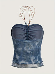 Mesh Floral Crop Cami Top