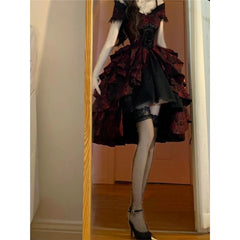 Floral Lace Halter Puffy Dress