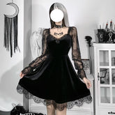Lace Patchwork Ruffle Waist Dress