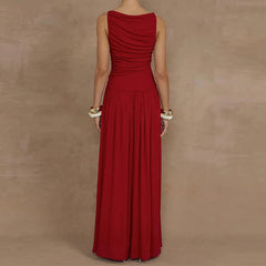 Elegant solid color slim fit pleated dress