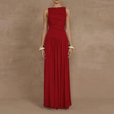 Elegant solid color slim fit pleated dress