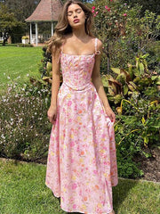 Floral Patchwork Fishbone Halter Dress