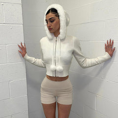 90s Faux Trim Zip Up Cardigan