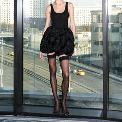 U-neck bright silk design waist-cinching dress