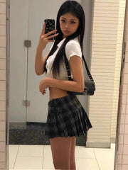 Retro Checkered Low-Waist Short Skirt