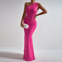 Halter neck pleated irregular evening dress