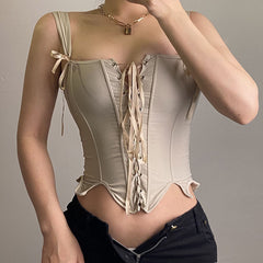 Lace Up Asymmetric Corset Top