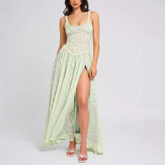 Halter Backless See-Through Chiffon Dress