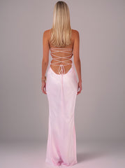 Sequined Satin Solid Color Open Back Tie Hip Dress