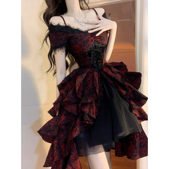 Floral Lace Halter Puffy Dress