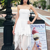 Solid color tube top irregular lace dress