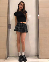Retro Checkered Low-Waist Short Skirt