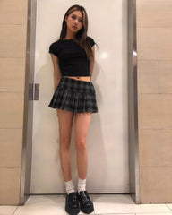 Retro Checkered Low-Waist Short Skirt