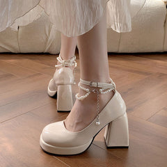 Pearl Chunky Heels Shoes