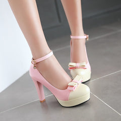 Pink Beige Bow Shoes