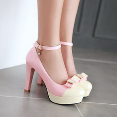 Pink Beige Bow Shoes