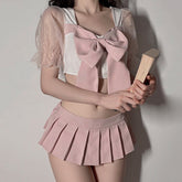 Pink Bow Uniform Skirt Set