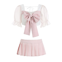 Pink Bow Uniform Skirt Set