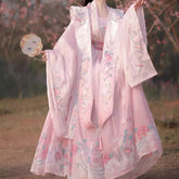 Pink Embroidered Flower Hanfu Dress Set