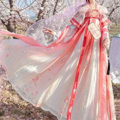 Pink Flowers Embroidered Hanfu Dress