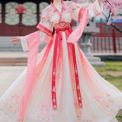 Pink Flowers Embroidered Hanfu Dress