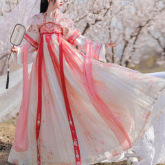 Pink Flowers Embroidered Hanfu Dress
