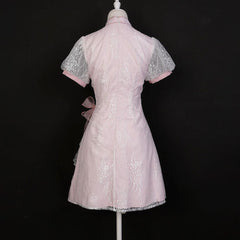 Pink Lace Flower Cheongsam Dress