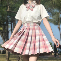 Pink Plaid Pleated Skirt