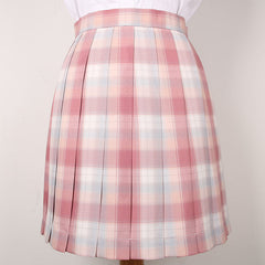 Pink Plaid Pleated Skirt