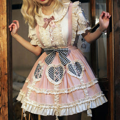 Plaid Bow Skirt Lace Top Set