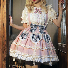 Plaid Bow Skirt Lace Top Set