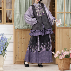 Purple Flower Skirt Blouse Set