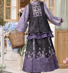 Purple Flower Skirt Blouse Set