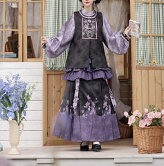 Purple Flower Skirt Blouse Set