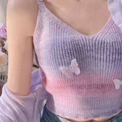 Rainbow Butterfly Knit Top